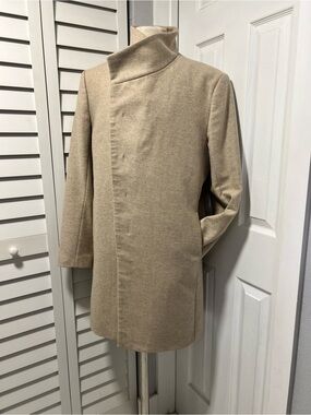 Zara Beige Stand-Collar Wool-Blend Coat
